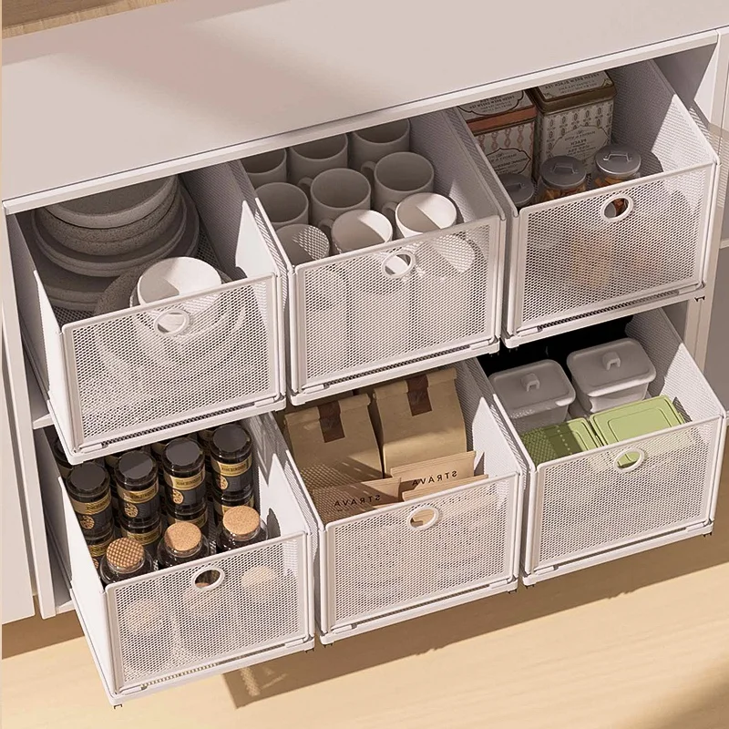 Stackable Drawer type home storage & organization storage cabinets rack holders metal wire basket storage racks shelving units