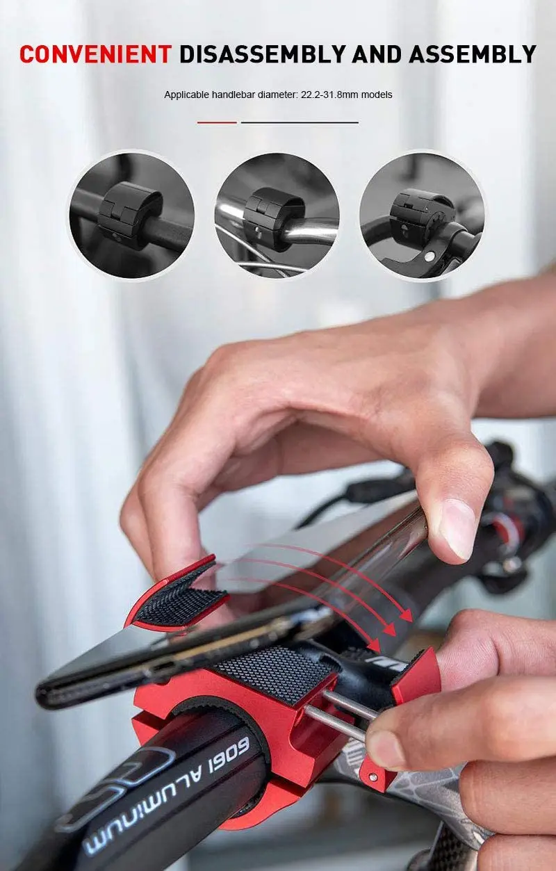 Aluminum Alloy Ring-Shaped Bicycle Phone Holder Mount Portable Bike Phone Bracket Shockproof Invisible Bike Phone Holder Mount