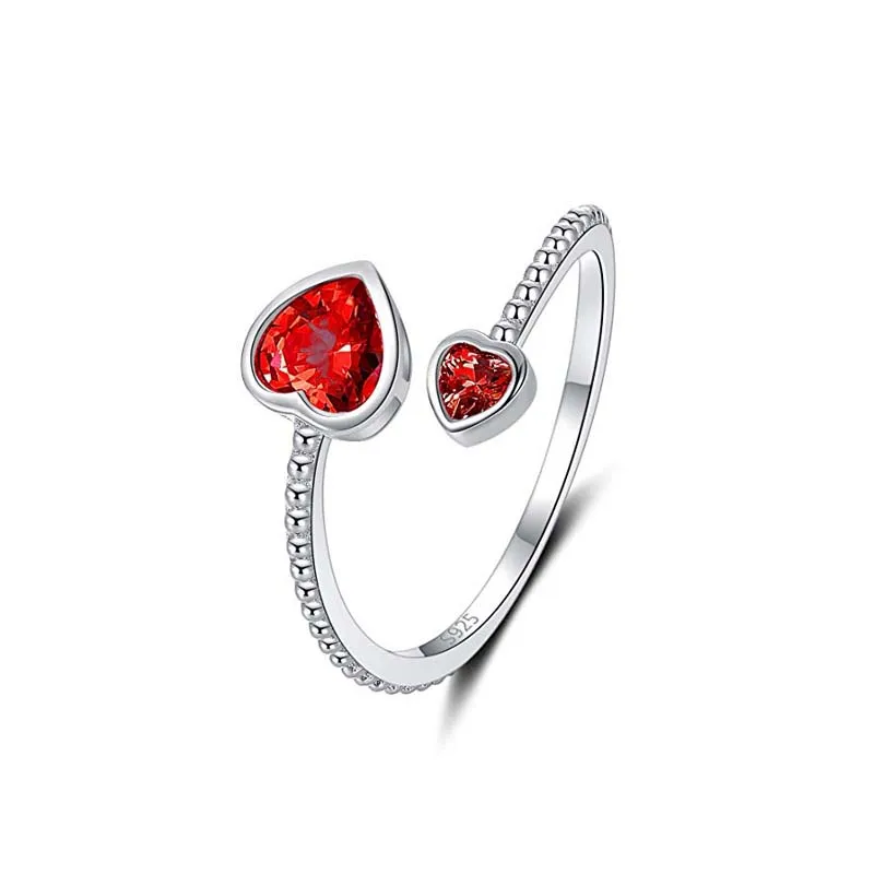 925 Sterling Silver Birthstone Rings for Women Adjustable Open Heart Stones Rings Gifts Jewelry for Women and Girls