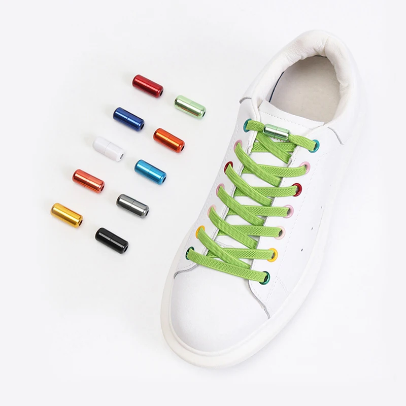 2023 Metal Capsule Flexible Flat Multi Color Lock Lazy Laces Quick No Tie Shoe Laces For Kids And Adult Sneakers Shoelace