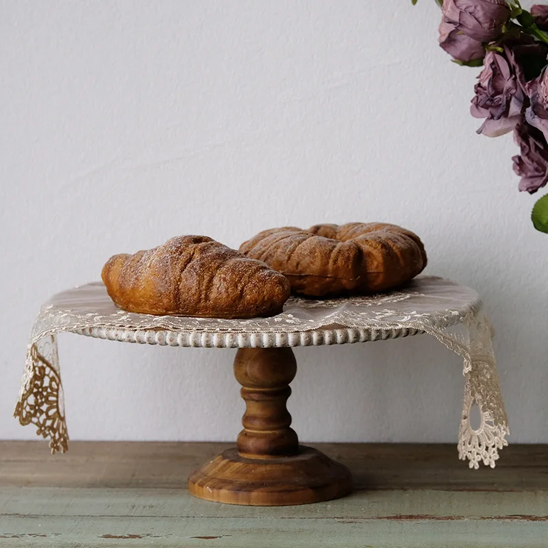 Beaded Bread Tray Cake Stand Round Snack Display Serving Tray for Birthday Wedding Anniversary  Cafe