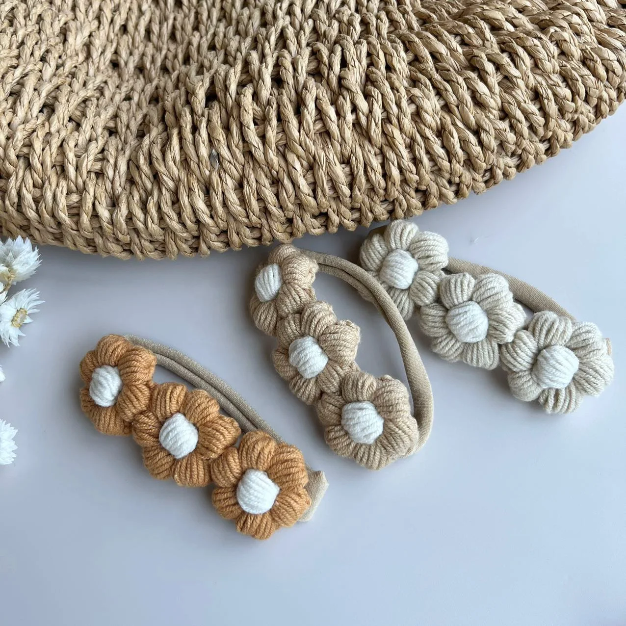 Ins Popular super soft cute Puff Daisy Crochet knitted hair Baby girl headbands hair accessories