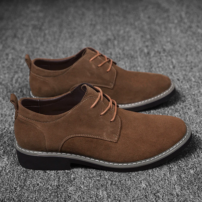 New Low Cut Suede Leather Lace Up Comfortable Durable Fashion Men Casual Leather Dress Shoes