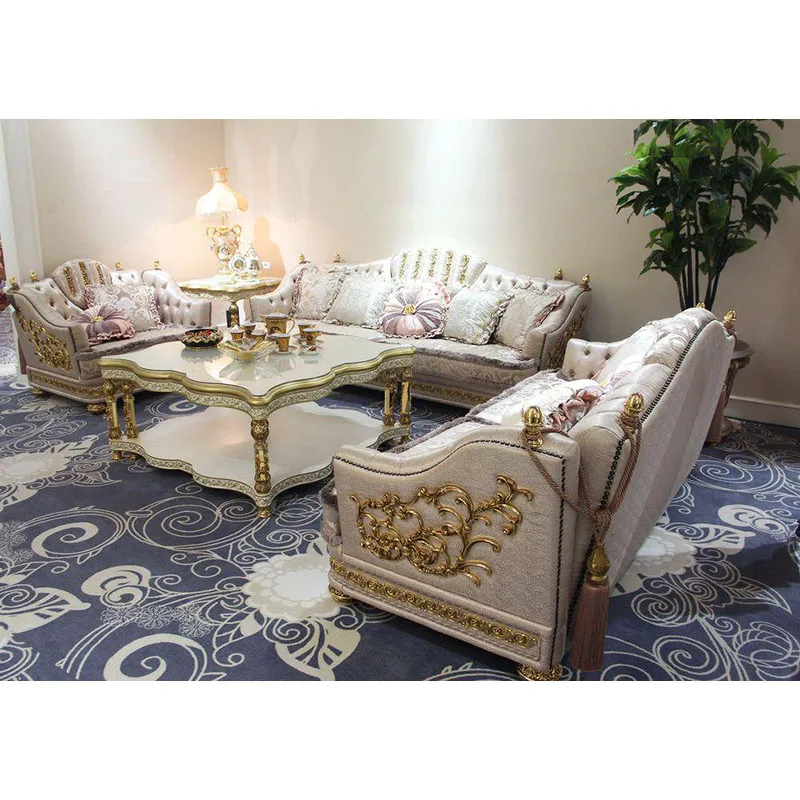Luxury Classic Living Room French Furniture Sofa Center Table Antique Royal Living Room Furniture Sofa Set