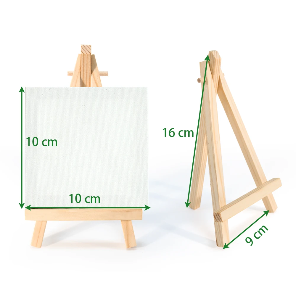 Wooden Easel Set 9x16cm Easel Stand With 10x10cm Mini Canvas Painting Kits For Kids