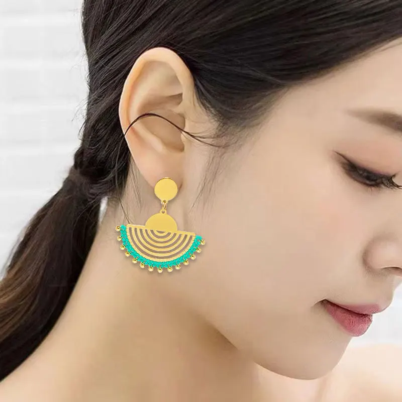 Bohemia Style Fashion Jewelry Rice Bead Handmade Stainless Steel Earrings for Women