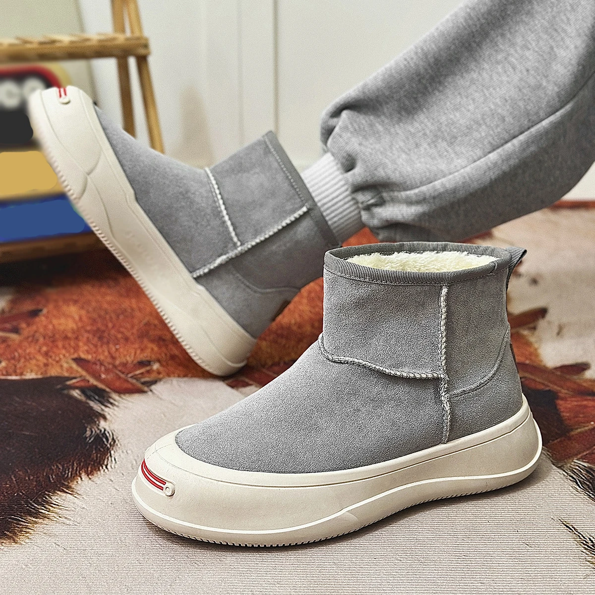 Autumn/winter Plus Size Trendy Black Sports High Top Shoes Warm Thick Walking Cotton Shoes Height Increasing Men Flat Shoes