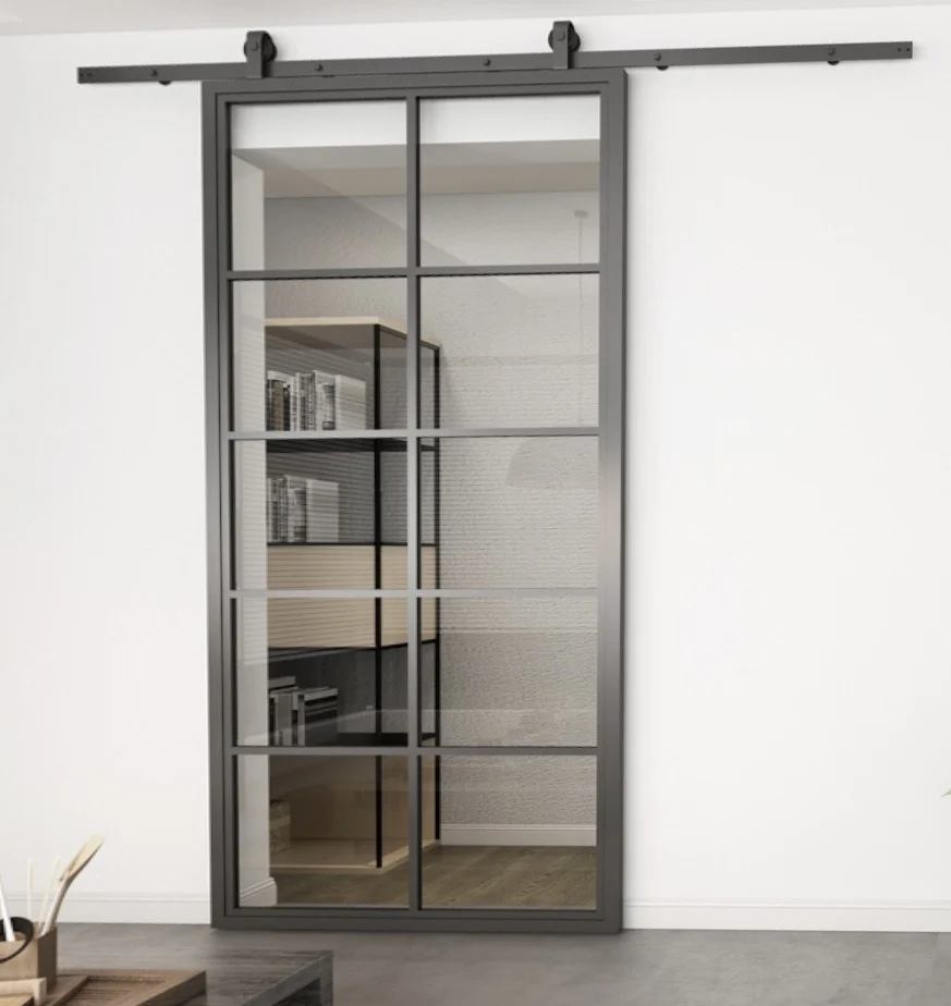 Внутренний французский стиль лофт черный металлический каркас прозрачная Раздвижная стеклянная перегородка с комплектом оборудования