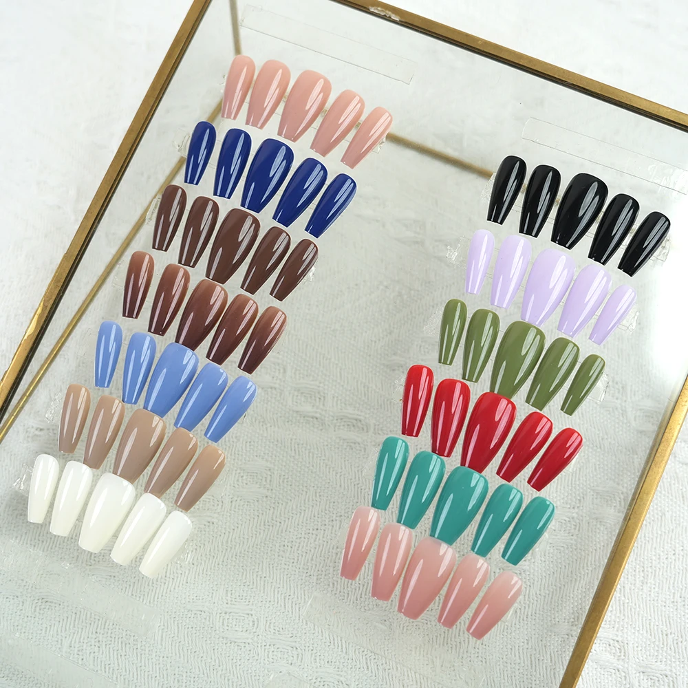 30pcs Artificial Fingernails Solid Color Press on Nail Nude Color Medium Coffin Chic Design