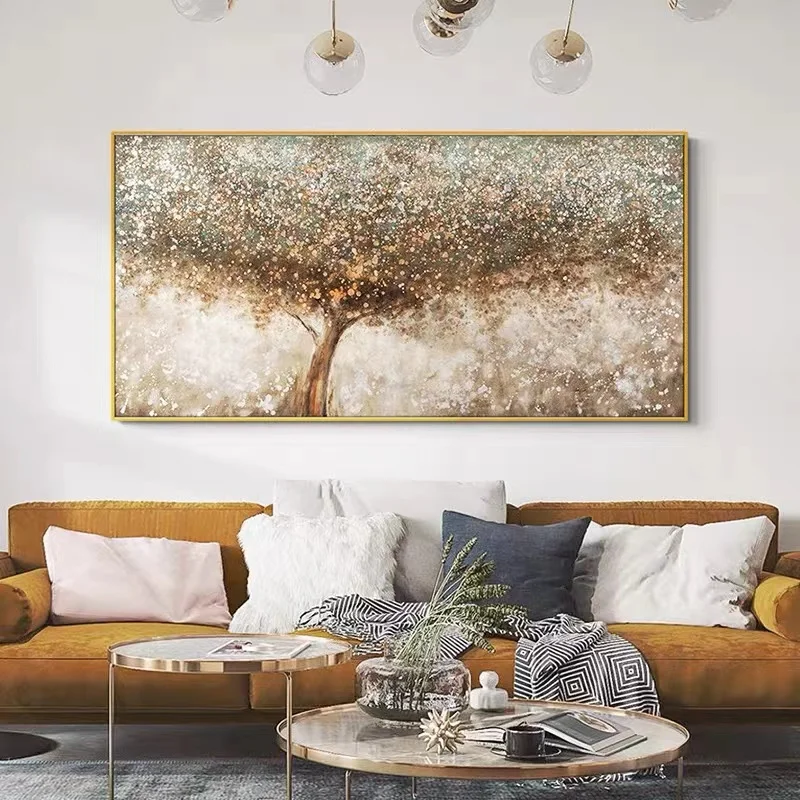 Custom Golden Autumn Modern Canvas Decoration Painting Oil Bedroom Wall Art Canvas 3d Hand Painted Oil Painting With Frame