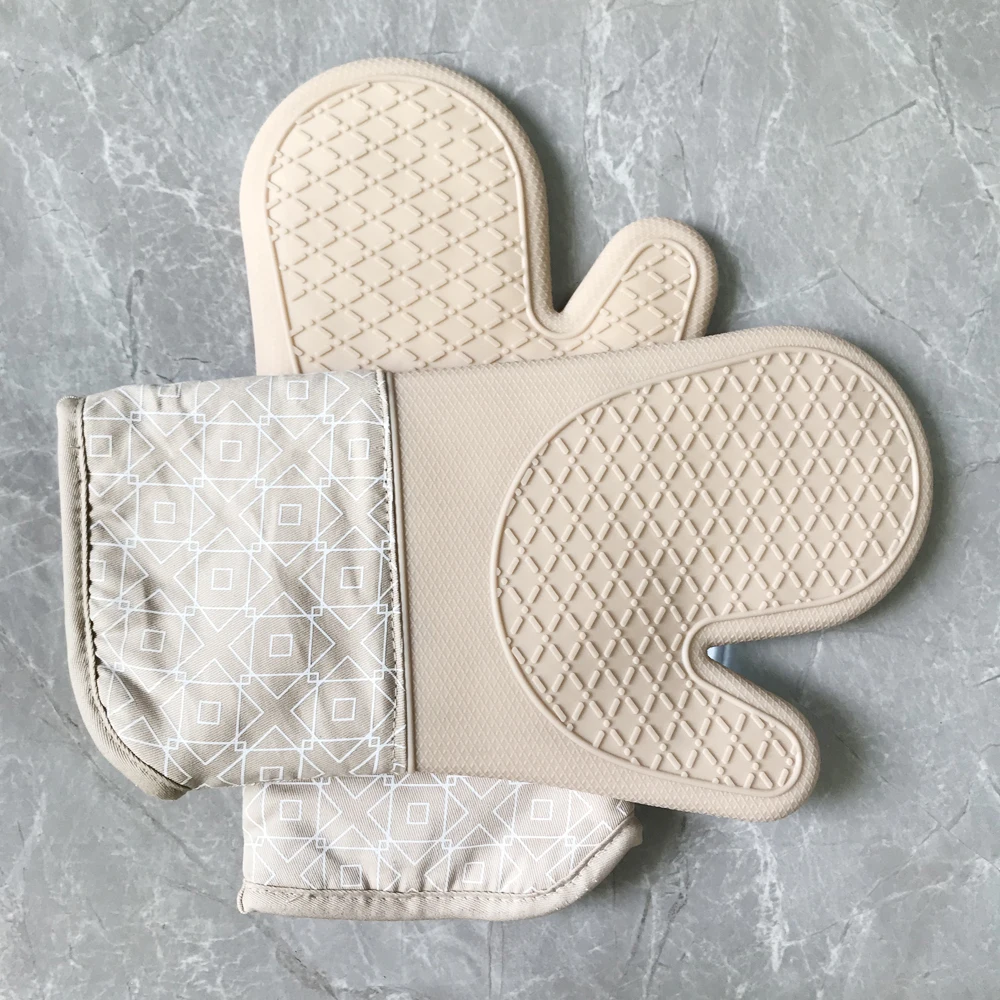 
Extra Long Professional Heat Resistant Pot Holders Silicone Oven Mitts with Quilted Liner Flexible Oven Gloves 