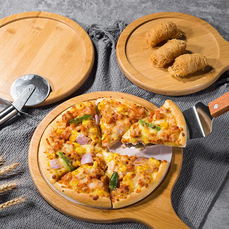 Customize Wooden  Plate For Restaurant Round Cutting Board Fruit Cheese Board With Handle