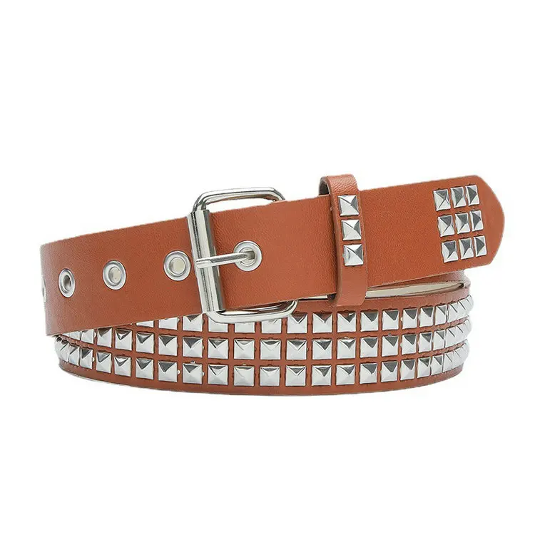 QS Rivet Studded Punk Belt Double Grommet Belt Gothic Belt for Women Men Gift