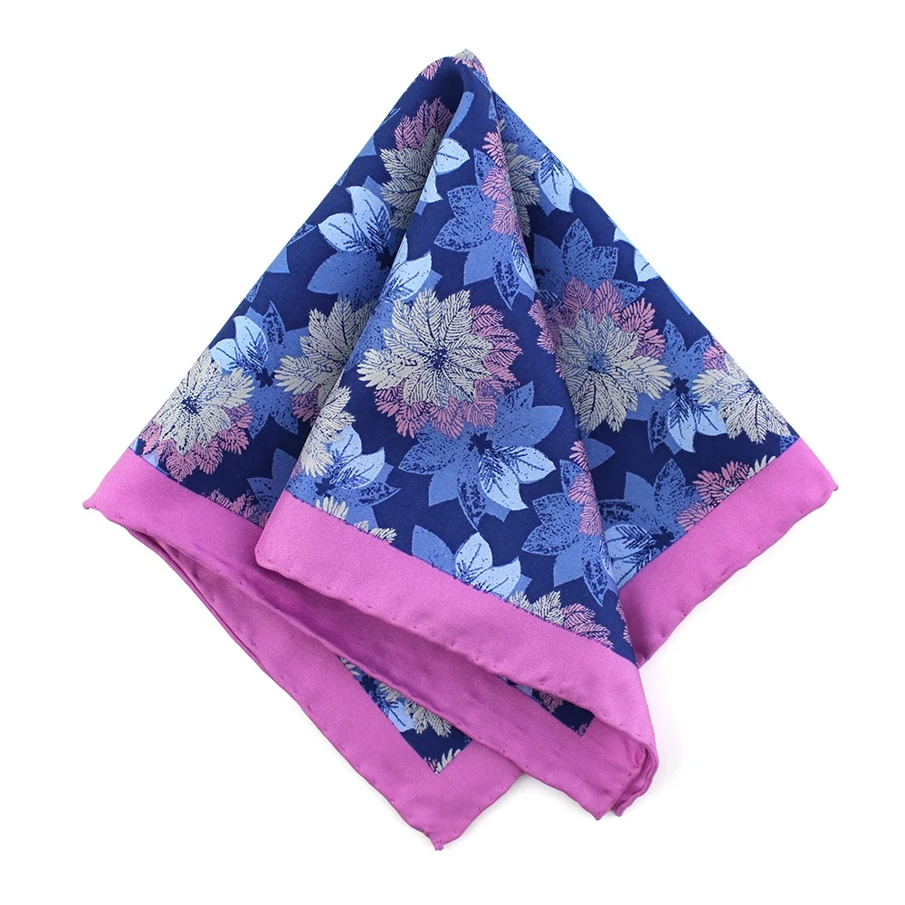 China Supplier Premium Men Business Novelty Fashion Custom Printing Leaf Wholesale Handkerchief Pocket Squares Hand Rolled