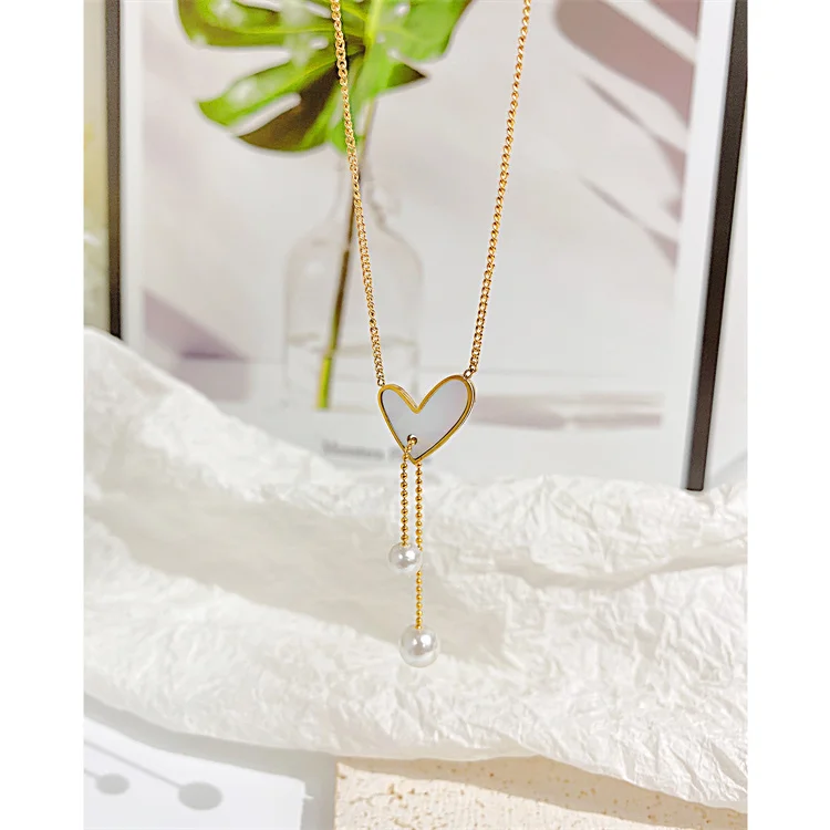 2024 Fashion New Wholesale Pearl and Heart Necklace Customized Collar Fashion Jewelry Stainless Steel Necklace
