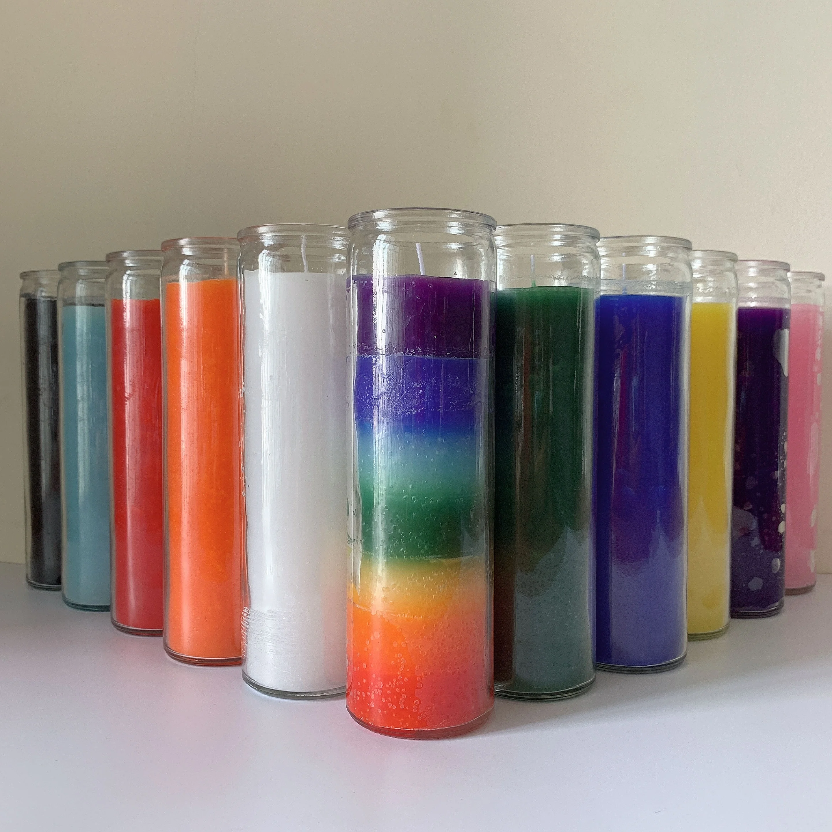 Wholesale custom color spiritual candles 7 day glass with sticker prayer