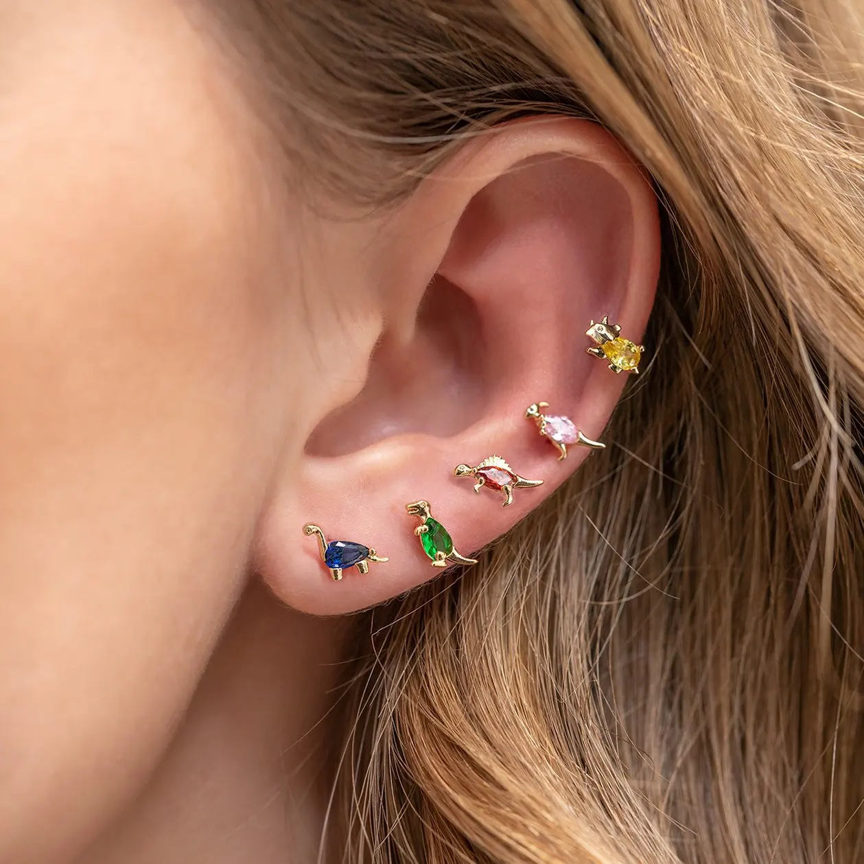  Mini animals earrings piercing jewelry stainless steel rod zircon forest series gold plated rotary ball