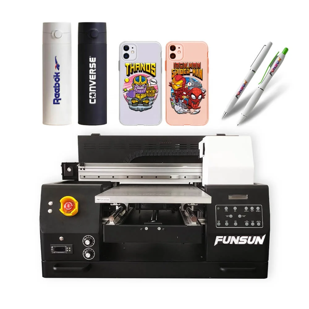 Funsun A3 UV DTF Sticker Printer Mobile Cover Wood Cigarette Lighter Acrylic UV DTF Printing Machine with 2 XP600 Heads
