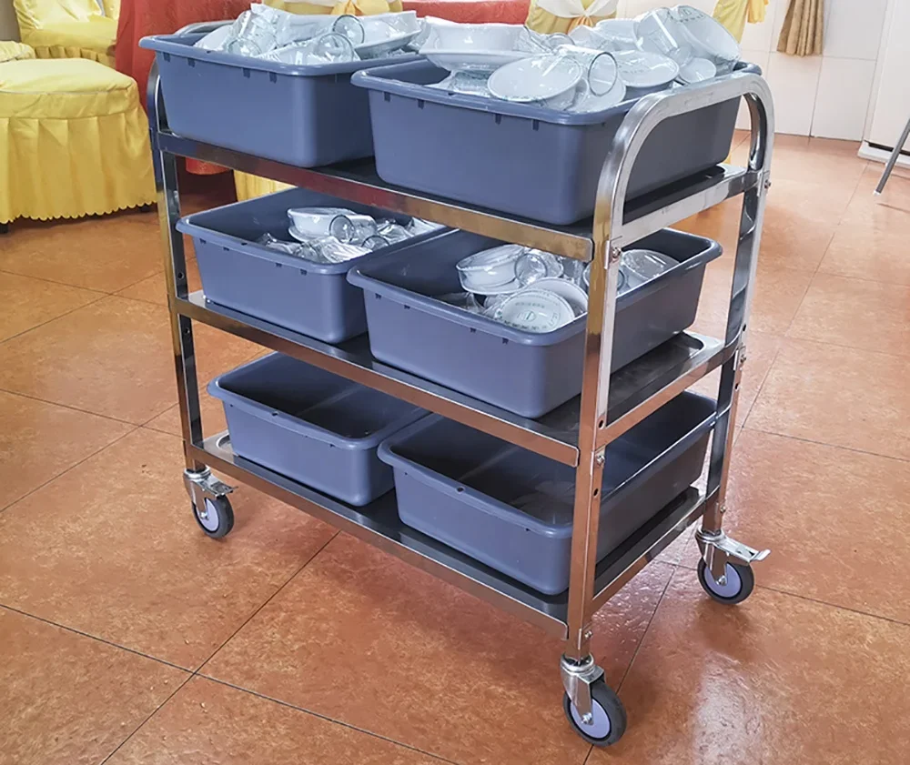 2024 Commercial stainless steel tea serving carts restaurant kitchen dining utility hospital medical food trolley