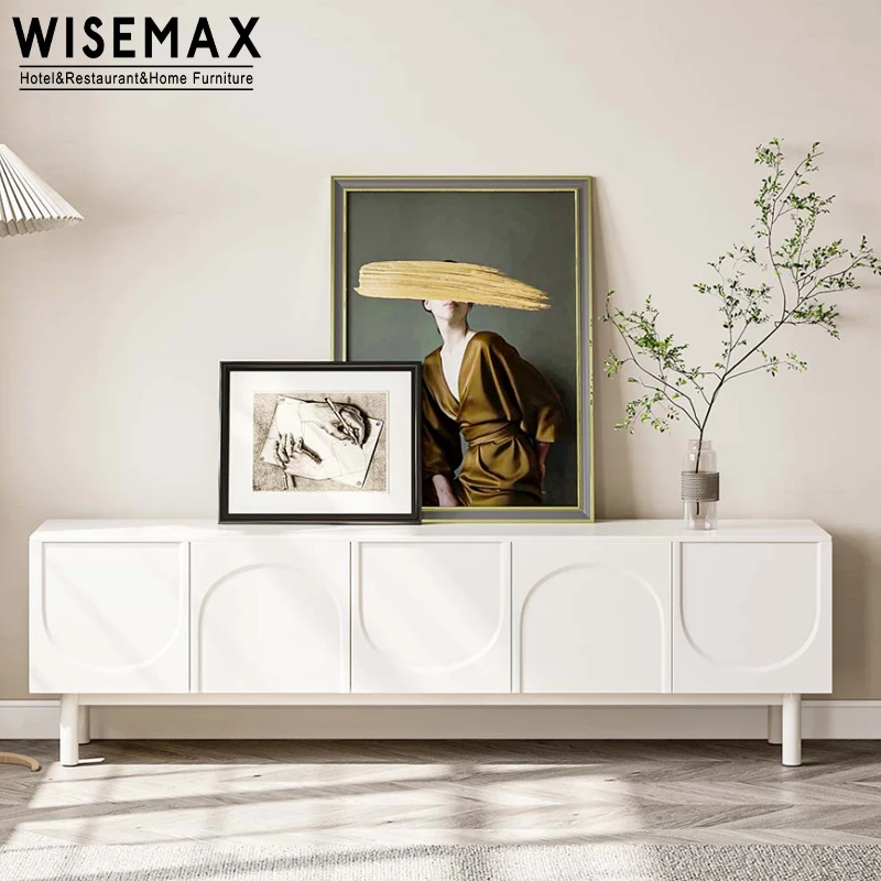 WISEMAX FURNITURE Italian home furniture minimalist wood tableware cabinet white metal base side storage cabinet for dining room