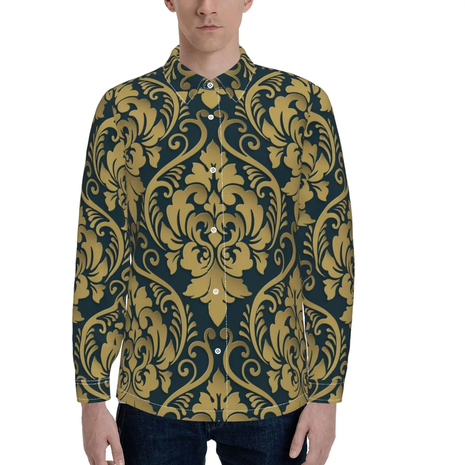 2022 Wholesale OEM Summer Custom Design Printed Vintage Pattern Casual Turndown Men Long Sleeve Shirts