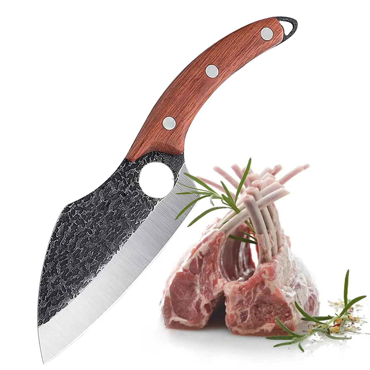Hot selling black hammer meat knife viking slicing knife with rose wood handle