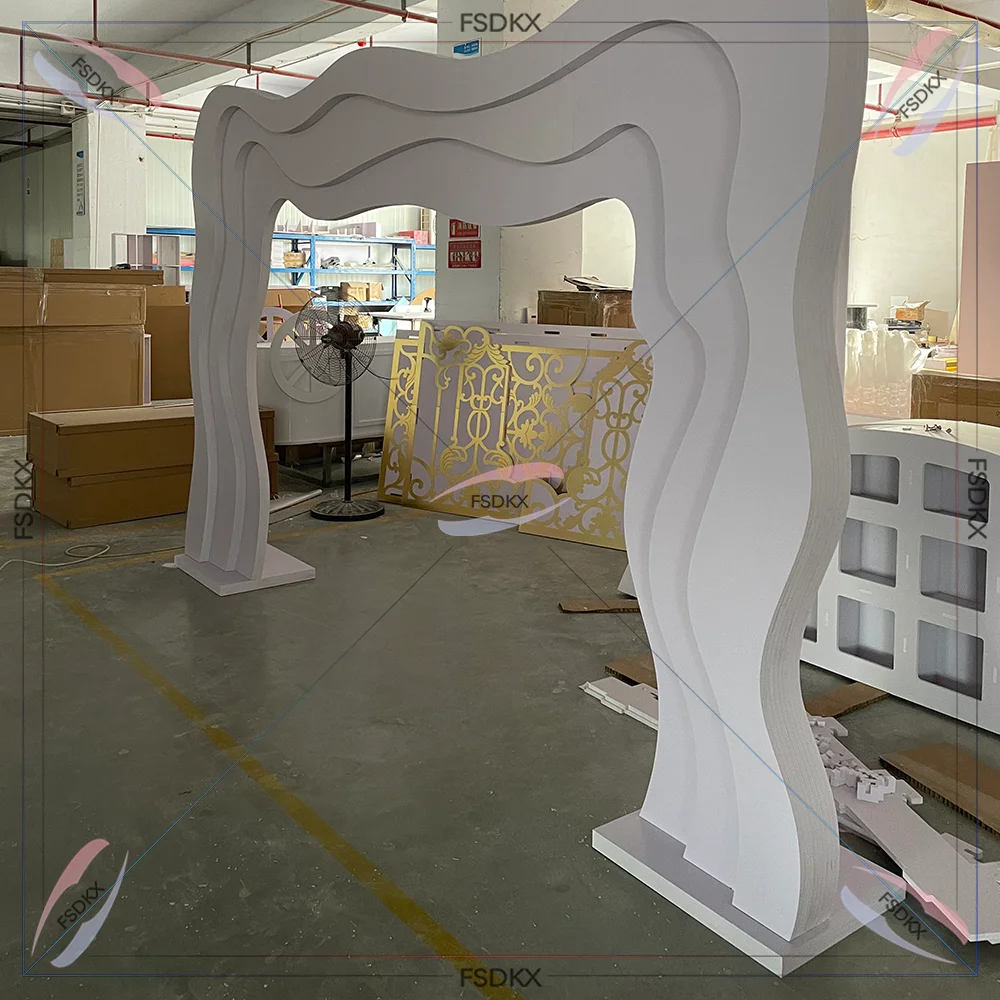 Luxury White Arch 3D Flower PVC Arch Wedding Stage Curved Backdrop Carved Frame With Led On Sales