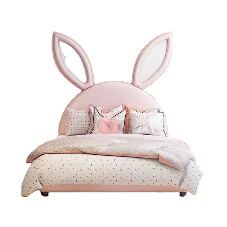 modern  velvet  fabric solid wood frame high rebound sponge 1.2m/1.5m pink kids girls beds for bedroom