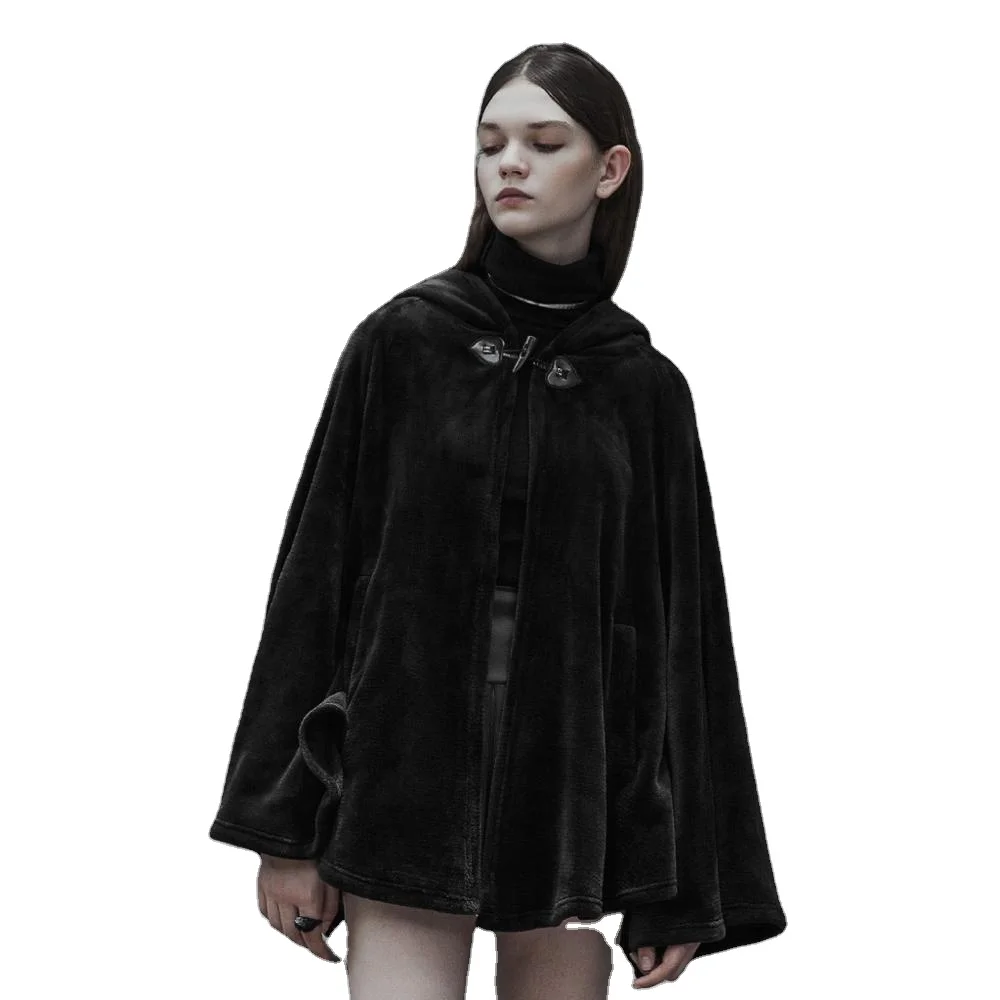PUNKRAVE OPY-341 Dark Velvet Cloak Jacke With Hood Women Korea Fashion Winter Coat
