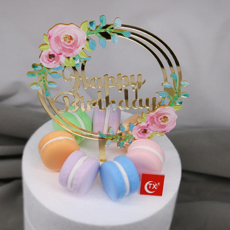 
TX New Products 3d Art Printing Happy Birthday Gorgeous Colorful Acrylic Cake Topper For Birthday Party Supplier 