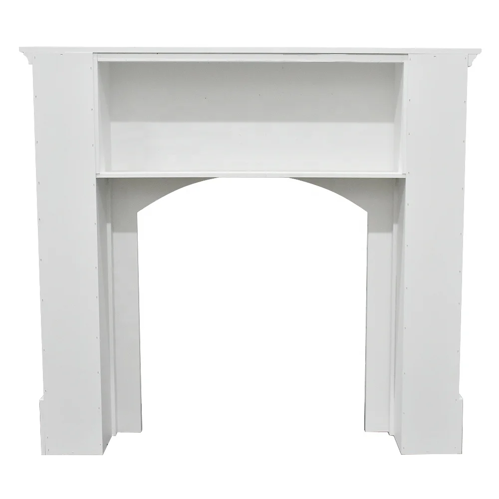 French Country Style White Decorative Wood Fireplace, Vintage Wood Fireplace Mantle