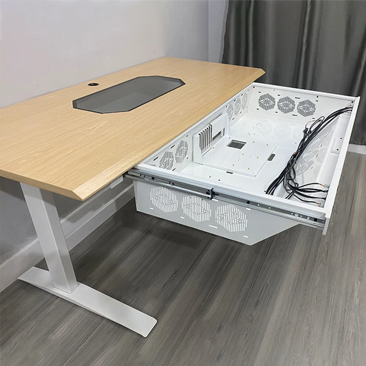 2023 Pull-Out Drawer PC Table Desk RGB ATX  DIY Cooling Fan Computer Gaming Case And Desk Two In One Combo