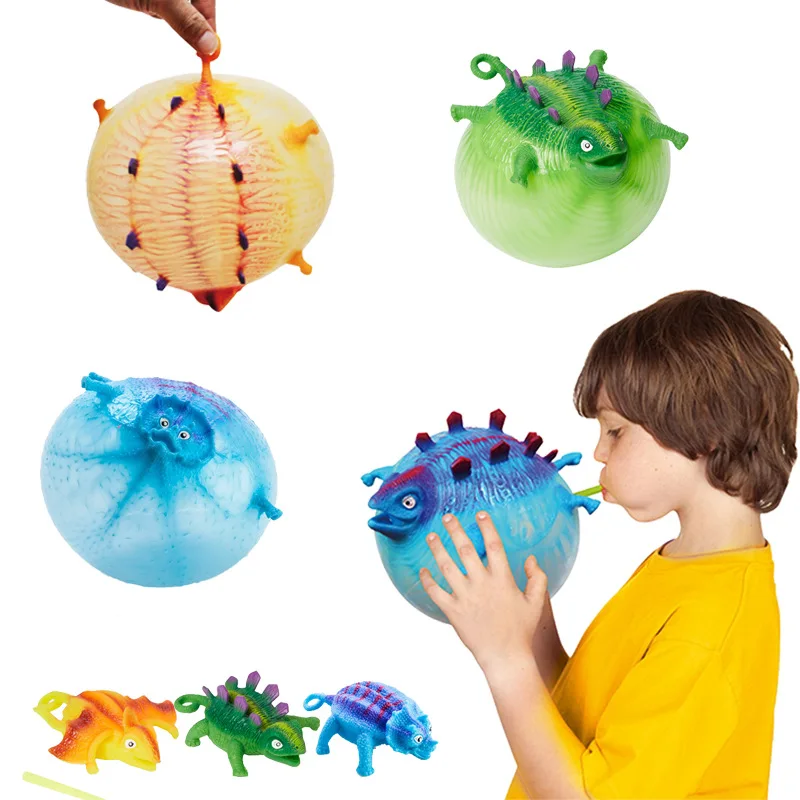 Factory Wholesale Office Desk Creative TPR Novelty Funny blowing Dinosaur Vent Ball Tricky Decompression Toy