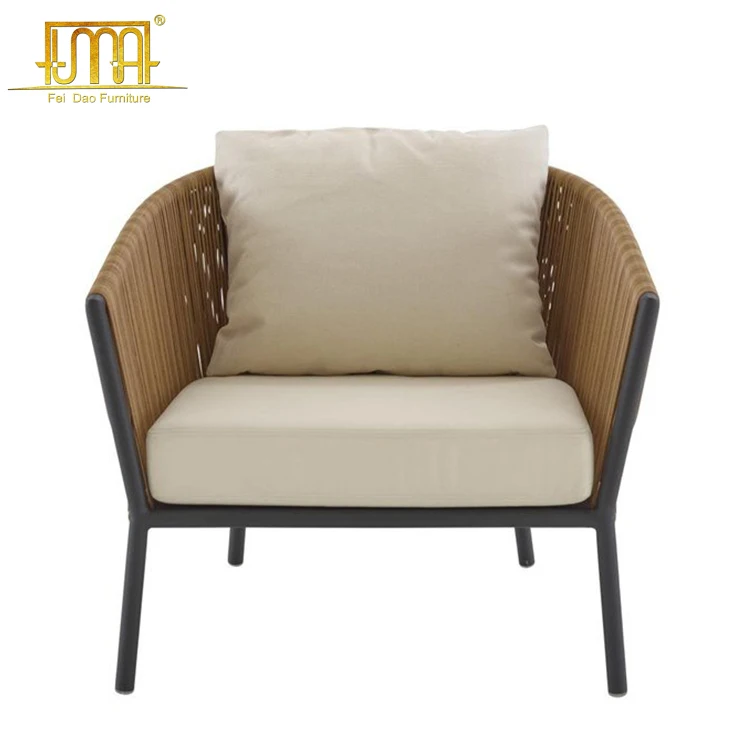 Garden furniture patio set armrest rattan easy chair with integrated cushion