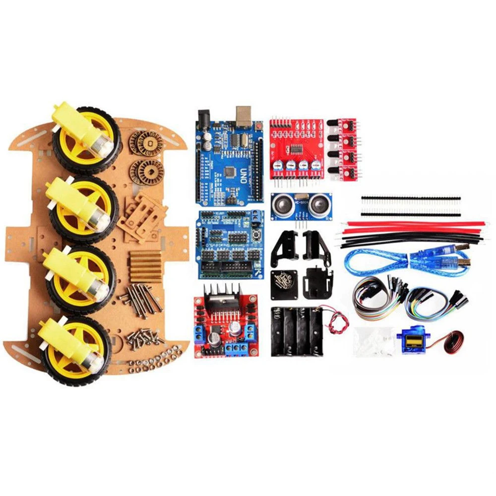 4-wheel Smart Robot Car Chassis Kits HC-SR04 Sonic Tracking Module DIY Tool compatible for Arduino