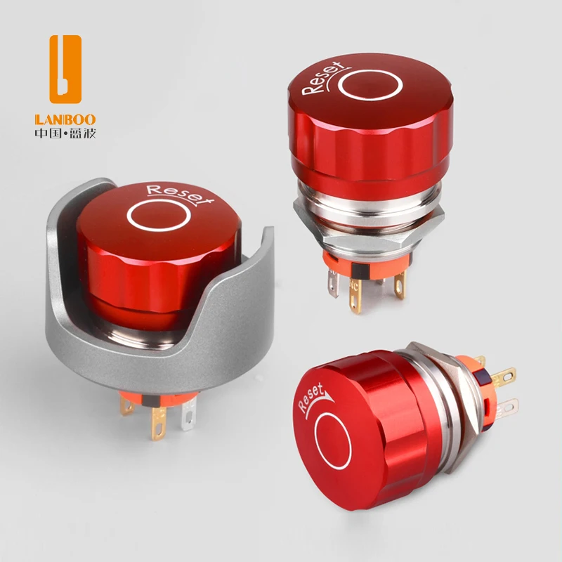 LANBOO 19mm 22mm  Short Mushroom Emergency Stop Push Button Switch  waterproof IP65 E-Stop 1NO1NC Power ON OFF