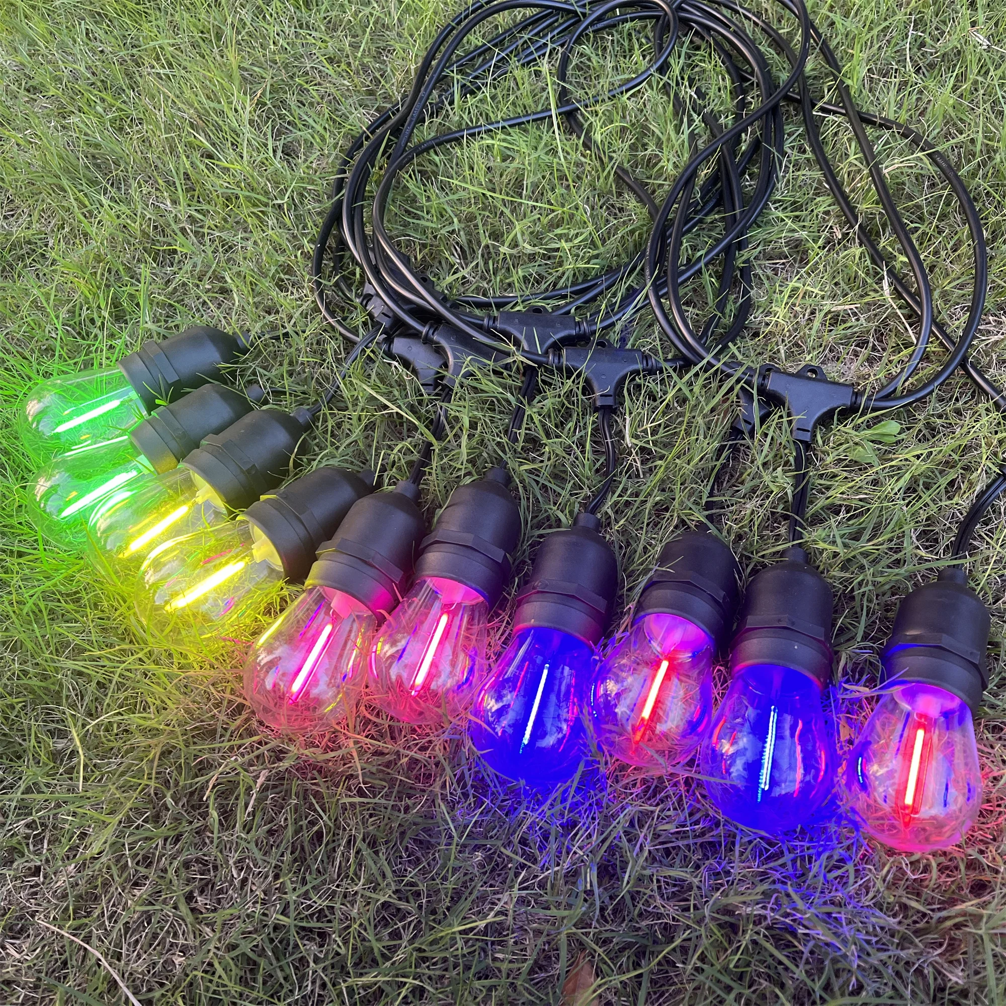 Hot Sale S14 Colorful Filament Hanging Model LED String Lights IP65 Waterproof Outdoor Indoor Decorative Lights