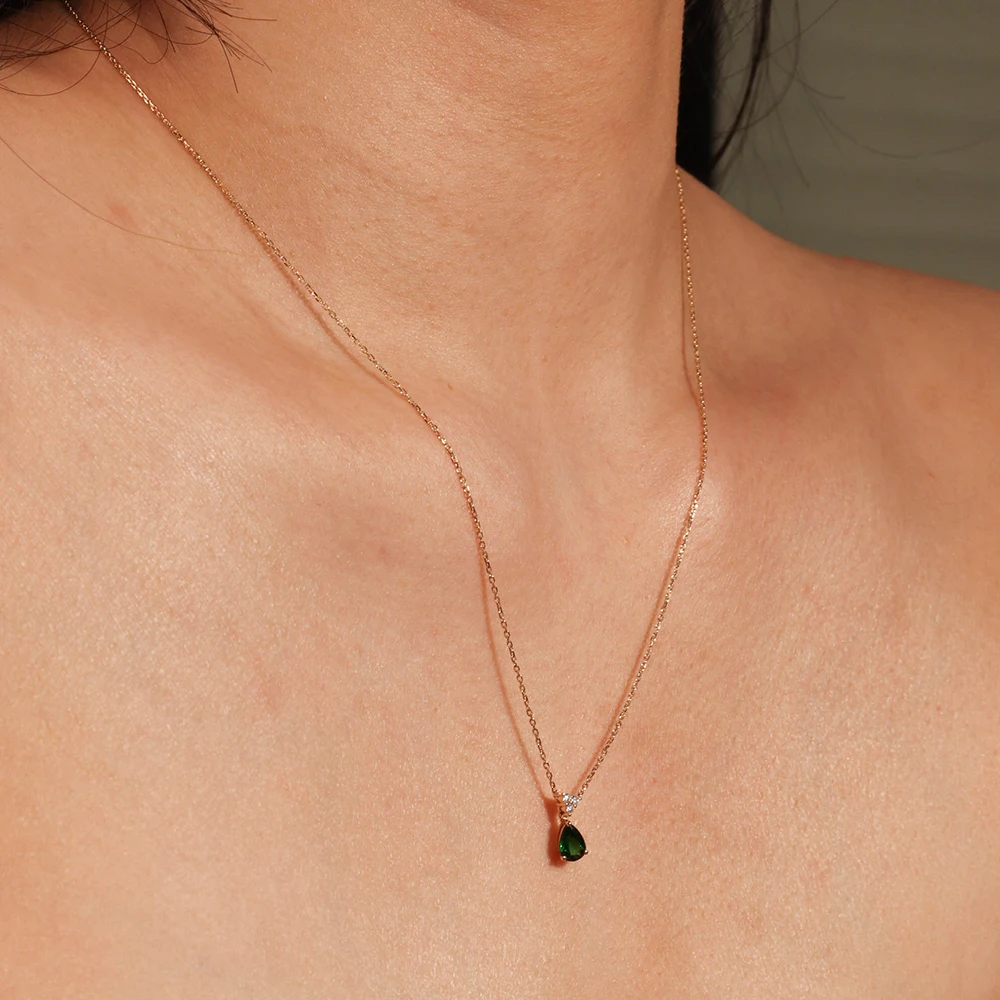 Chris April custom solid gold natural pear cut tsavorite garnet diamond charm pendant necklace