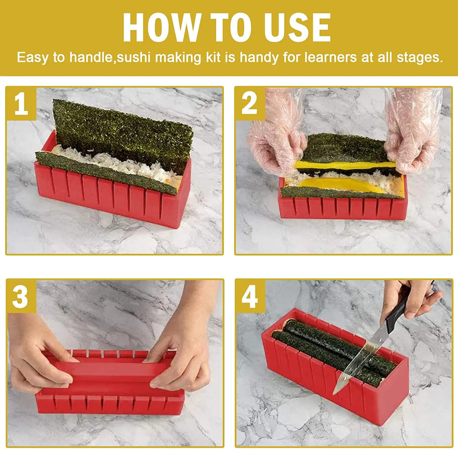 Red DIY Plastic Sushi Maker Homemade Sushi Maker Machine Durable Non Toxic Food Grade Japanese Style