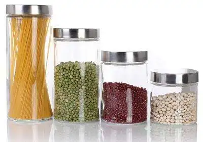 Красивые кухонные стеклянные контейнеры, наборы контейнеров для хранения, круглая стеклянная банка с металлической крышкой