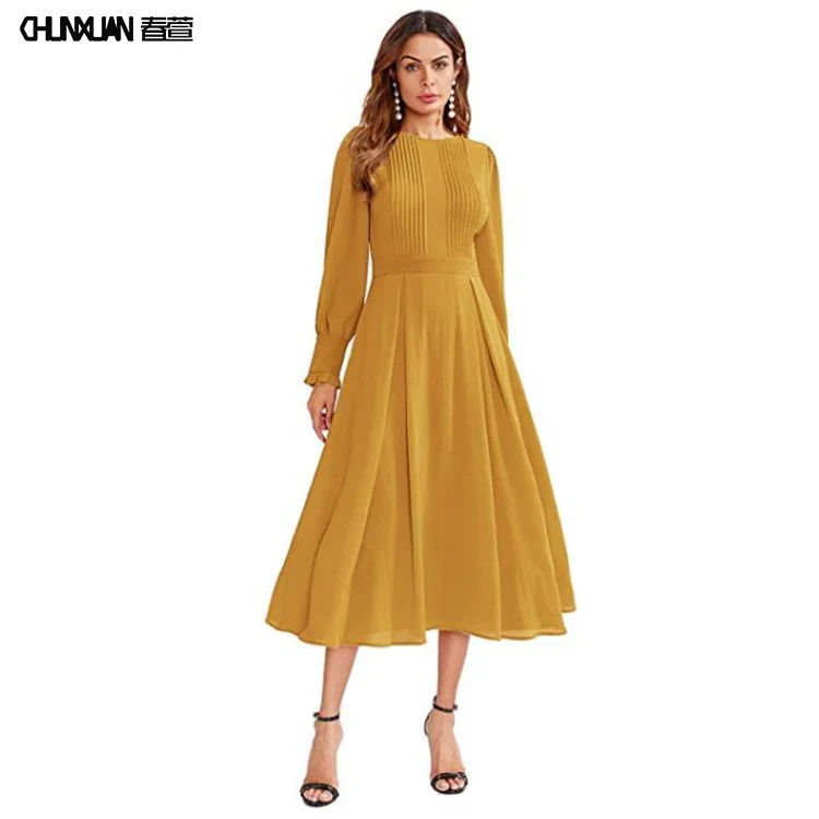 Wholesale ladies weddings bridesmaid dresses yellow bridesmaid dresses pleats maxi long dress