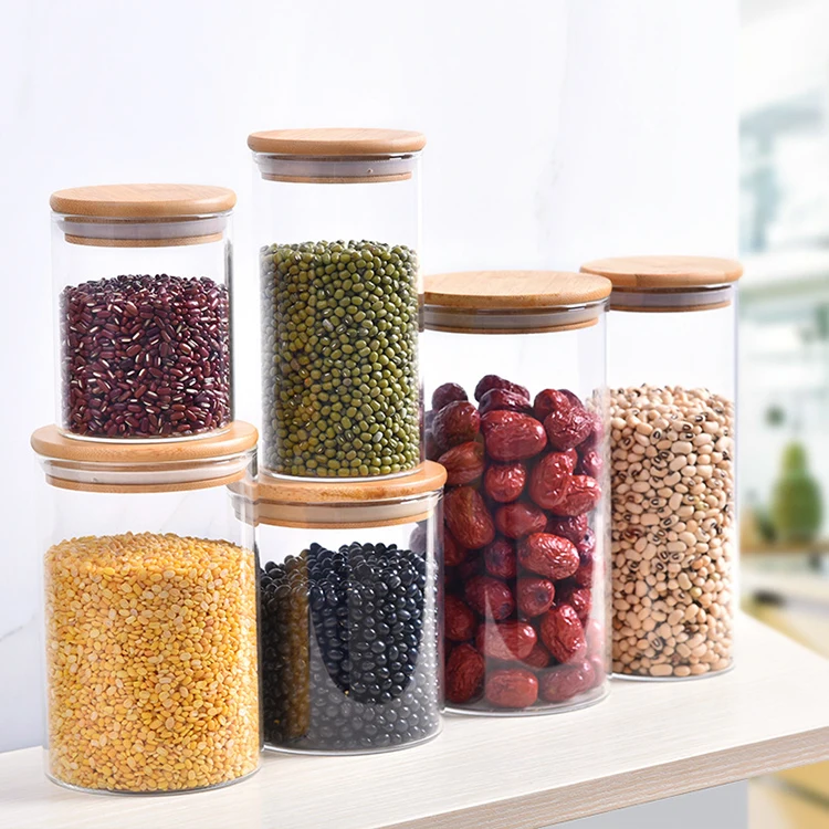 Kitchen Food Storage & Container Clear Borosilicate Airtight Glass Jar With Bamboo Lid