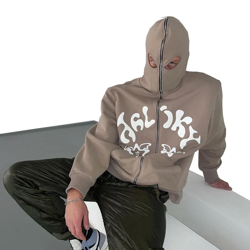 Custom 3D puffy logo full zip up hoodie with custom zipper 500GSM  heavy weight cotton custom full zip up hoodie