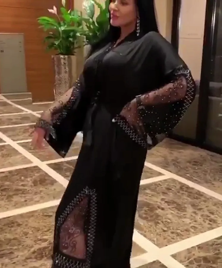 2022 Abaya Dubai Muslim Dress Luxury High Class Diamond Embroidery Lace Ramadan Kaftan Islam Kimono Women Turkish Eid Mubarak