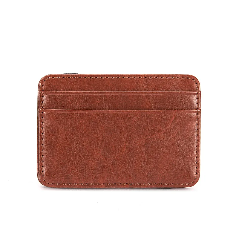 Custom Logo Mens Slim Pu Leather Magic Wallet Coin Purse Credit Card Holder Wallets Magic Money Clip Purse With Elastic Strip