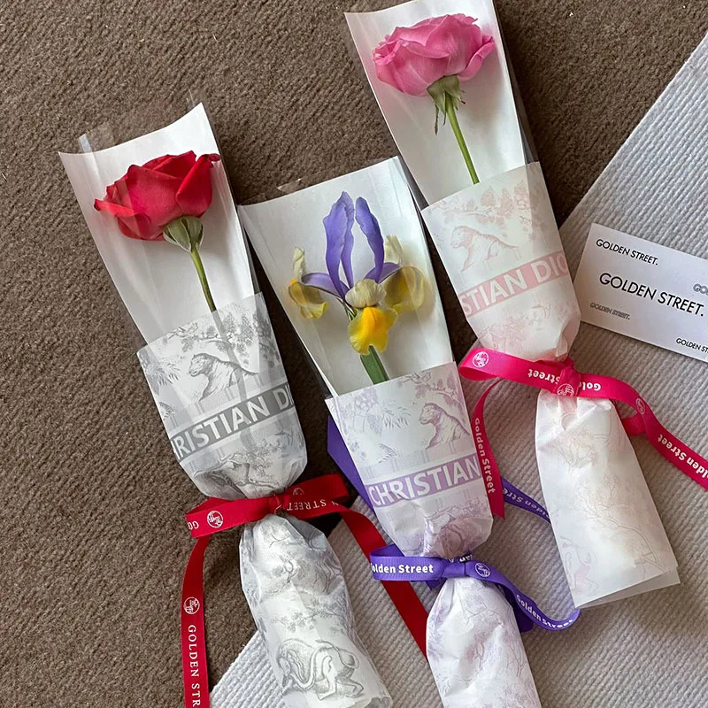 New Printed Single Wrapping Paper Transparent Cellophane Flower Shop Gift Flower Wrapping Wholesale christmas paper gift bag