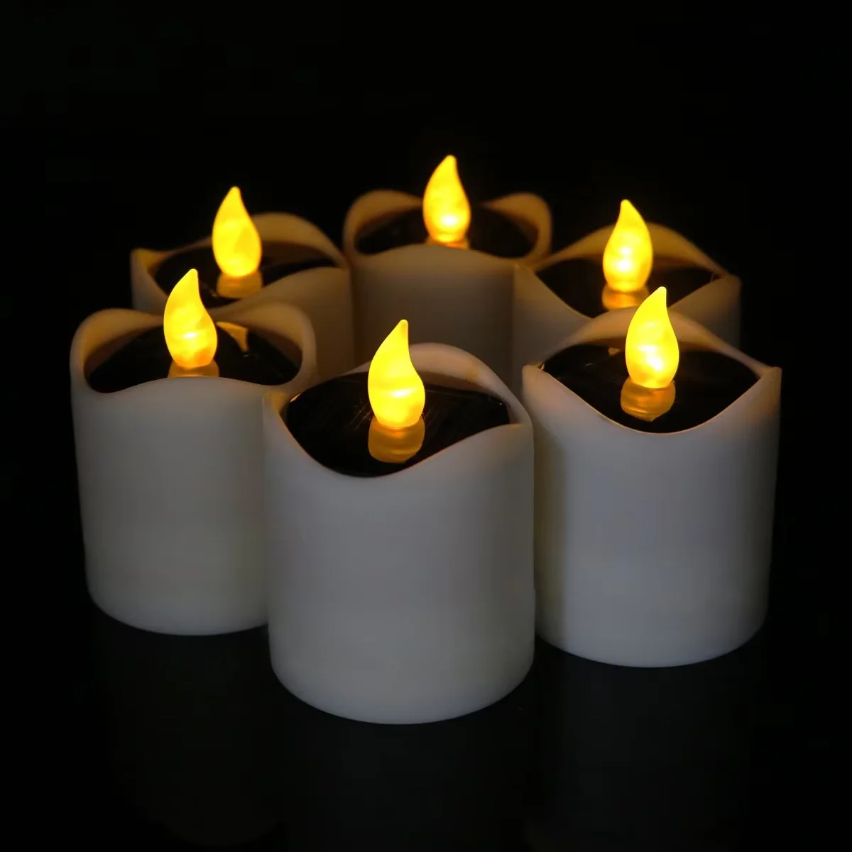 New Design Led Tea Lights IP44 Amber Yellow Flickering Light Rechargeable Battery Powered Solar Tealight for Garden Lantern