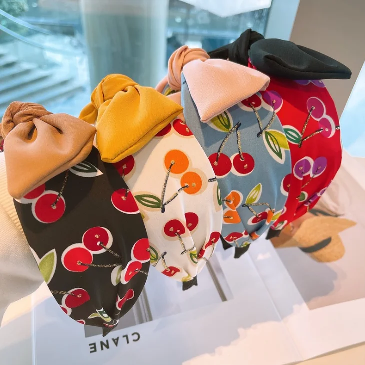 Korean spring and summer fresh milk white cherry plain bow hairpin headbands girls hair accessories Customize