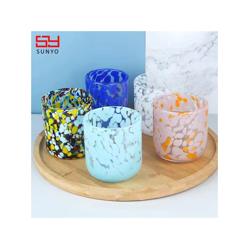 10oz Thick Rim Strong Enough Handmade Customized Colored Dot Drinking Water Glasses Tumbler