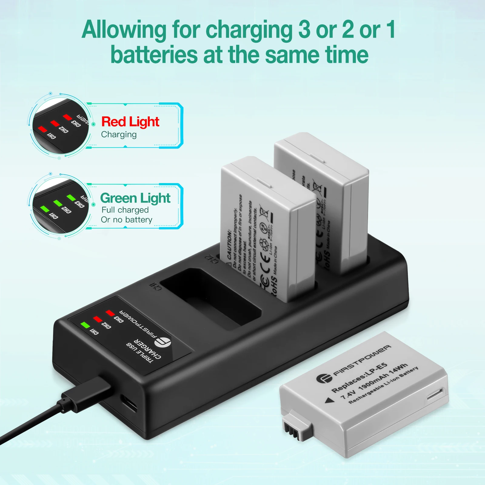 Best Selling 3 slots Rechargeable 5v 2.4a Portable Usb Charger 1900mAh 7.4v Camera Batteries Pack Charger